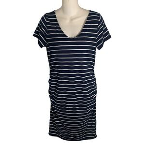 Full Moon Maternity Dress Ladies Small Navy Wht Striped Very Nautical